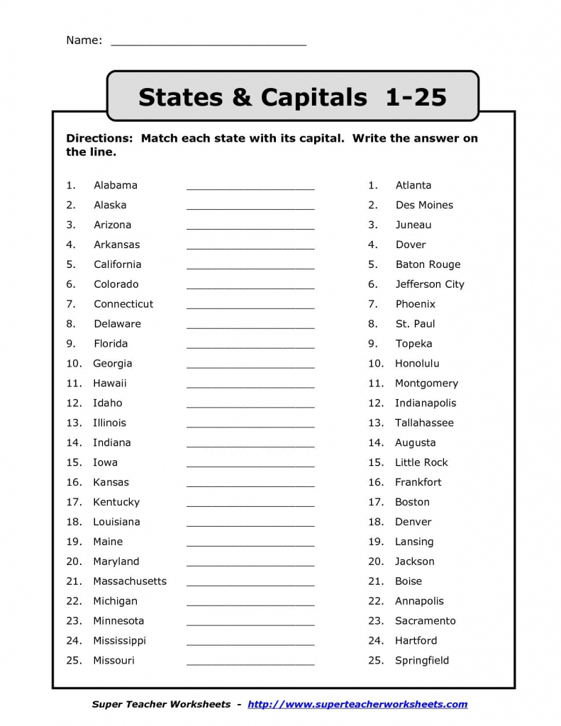 Us State Map Quiz Printable Us Capitals Map Quiz Printable State in Blank States And Capitals Map Printable