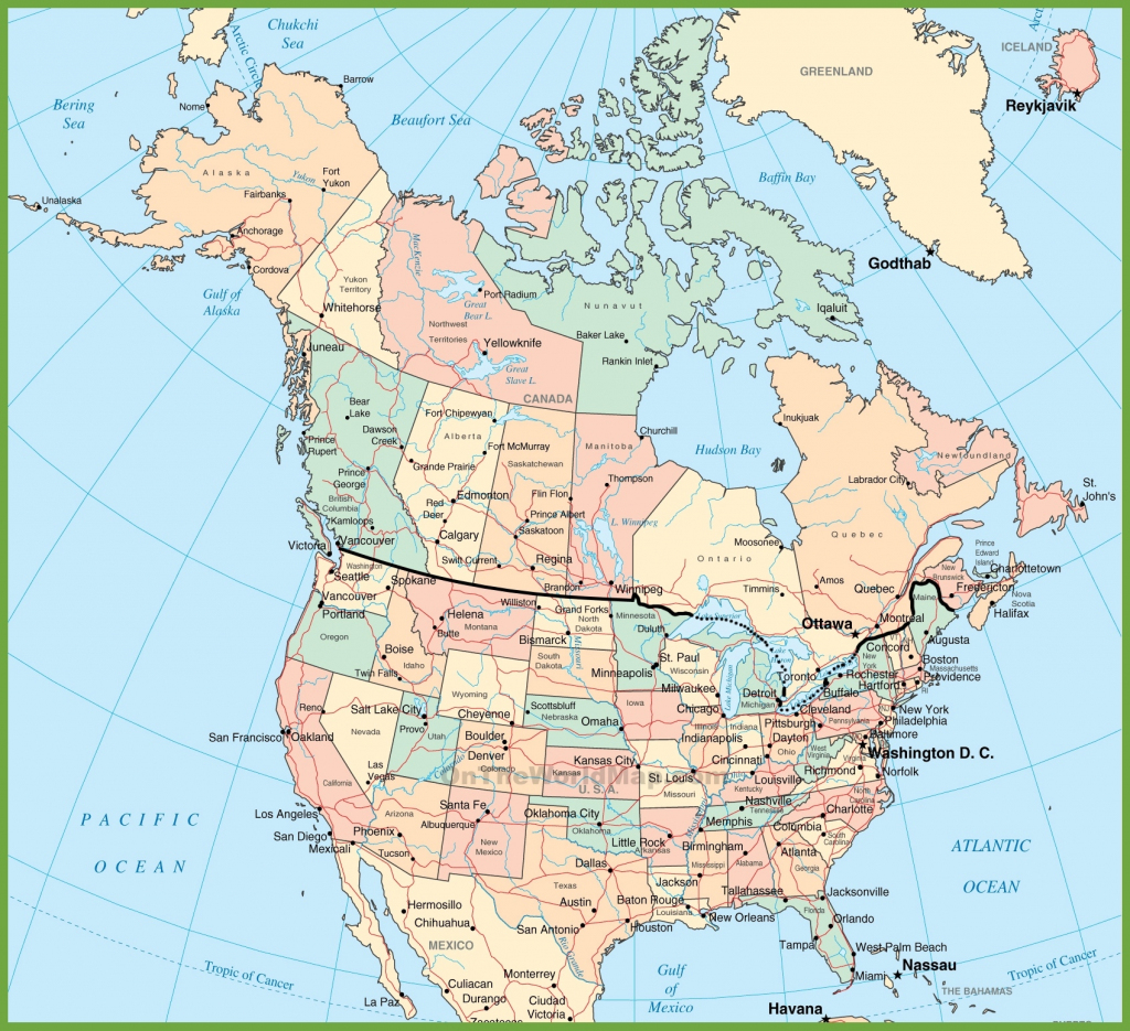 Usa And Canada Map intended for Printable Map Of Canada With Cities