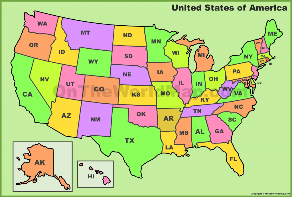 Usa State Abbreviations Map in Printable Map Of Usa With State Abbreviations
