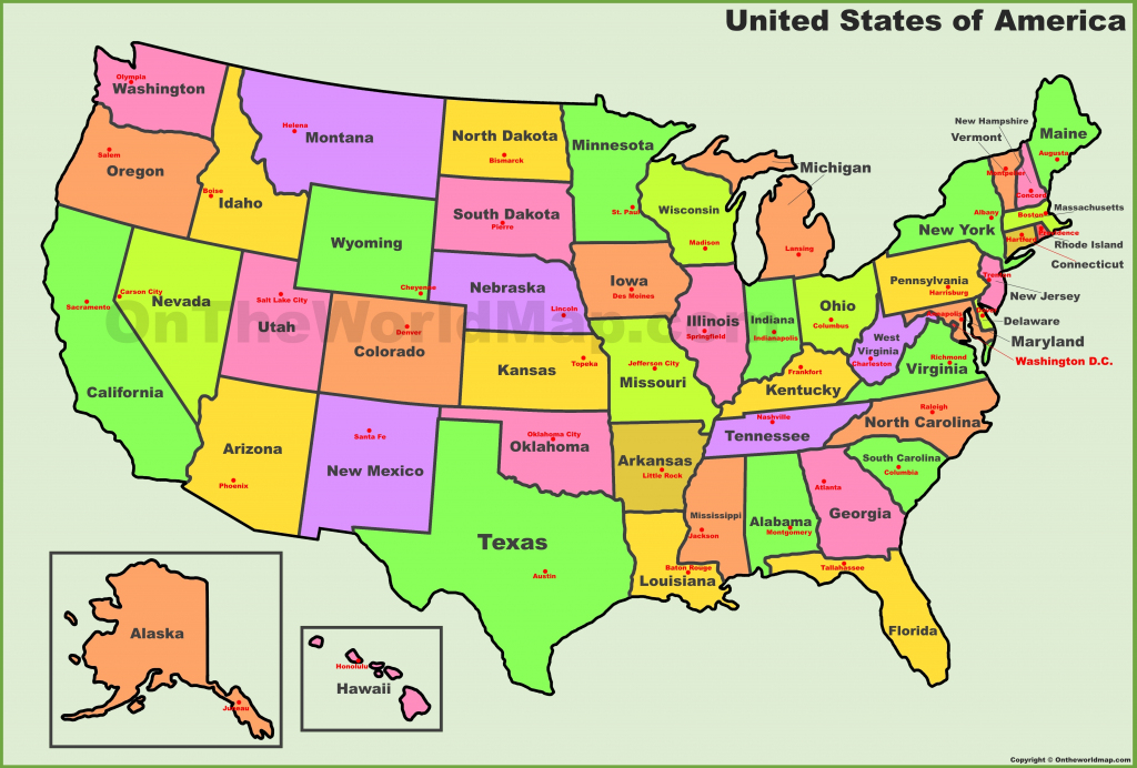 Usa States And Capitals Map for United States Map With State Names And Capitals Printable