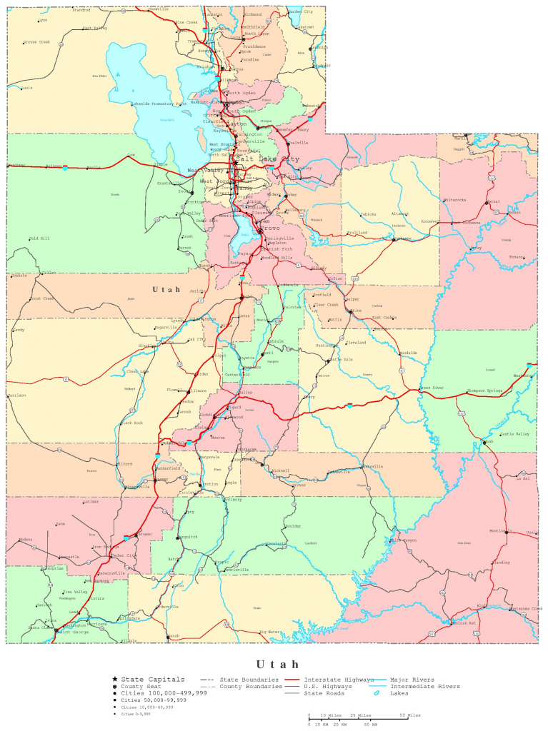 Utah Printable Map in Printable Map Of Utah