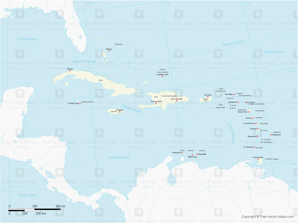 Vector Map Of Caribbean Islands With Countries | Free Vector Maps intended for Free Printable Map Of The Caribbean Islands