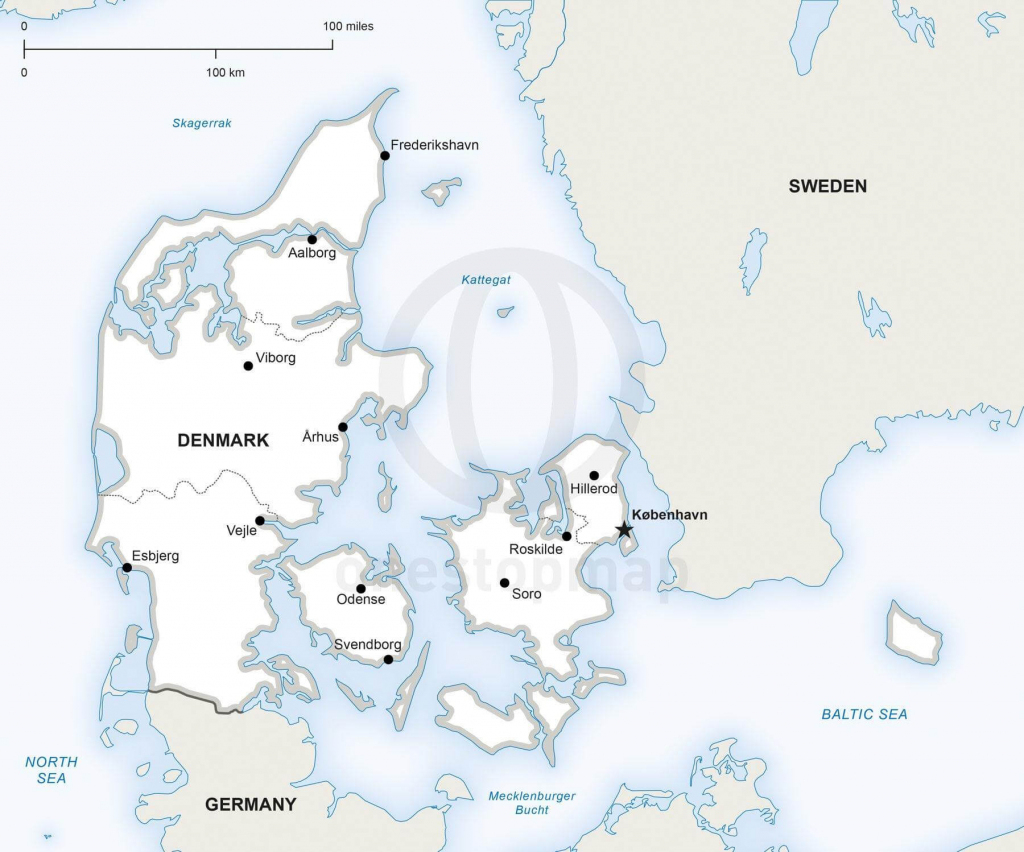 Vector Map Of Denmark Political | One Stop Map with Printable Map Of Denmark