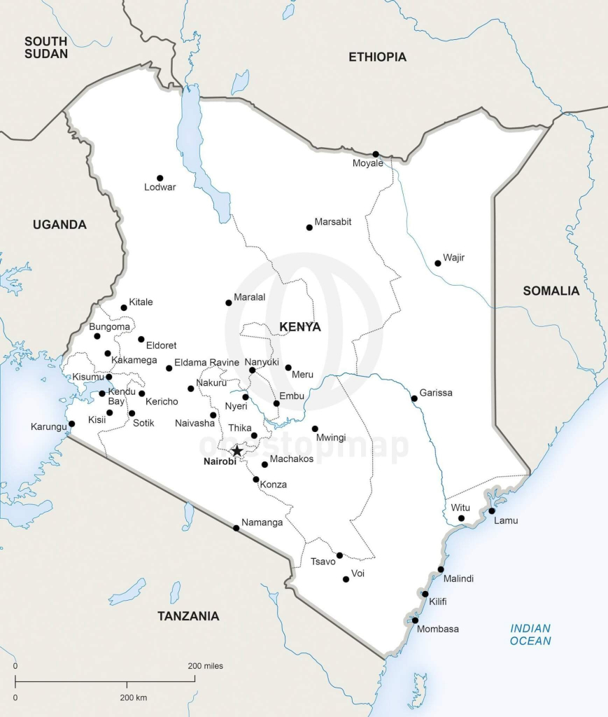 Vector Map Of Kenya Political | One Stop Map throughout Printable Map Of Kenya