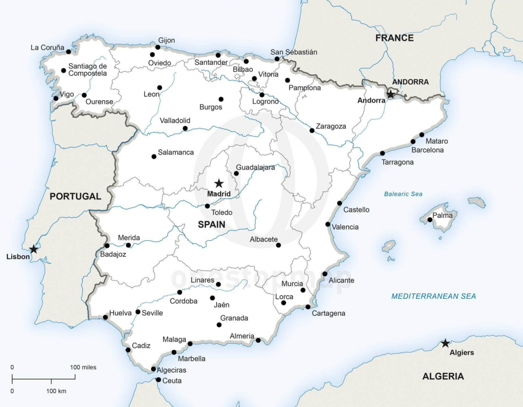Vector Map Of Spain Political | One Stop Map within Free Printable Custom Maps