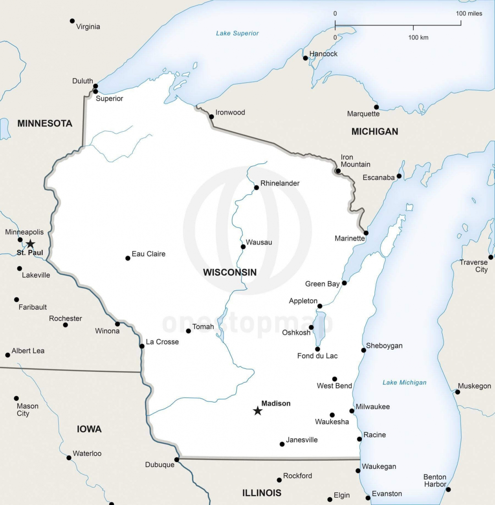 Vector Map Of Wisconsin Political | One Stop Map for Printable Map Of Wisconsin