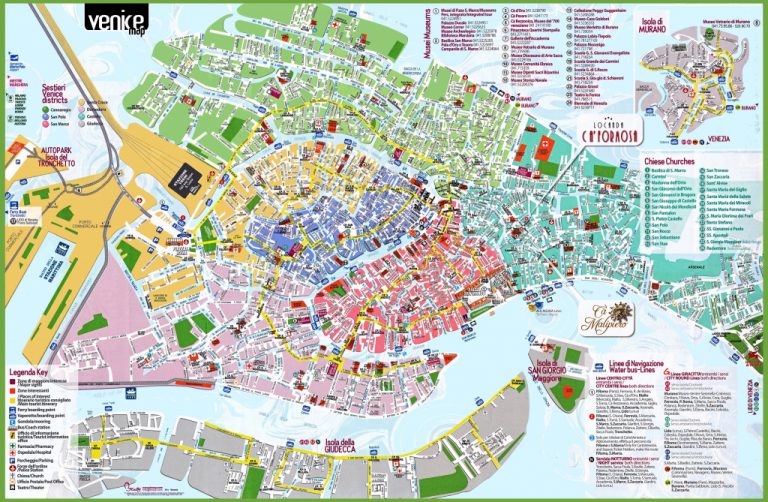 Venice Attractions Map Pdf Free Printable Tourist Map Venice Inside