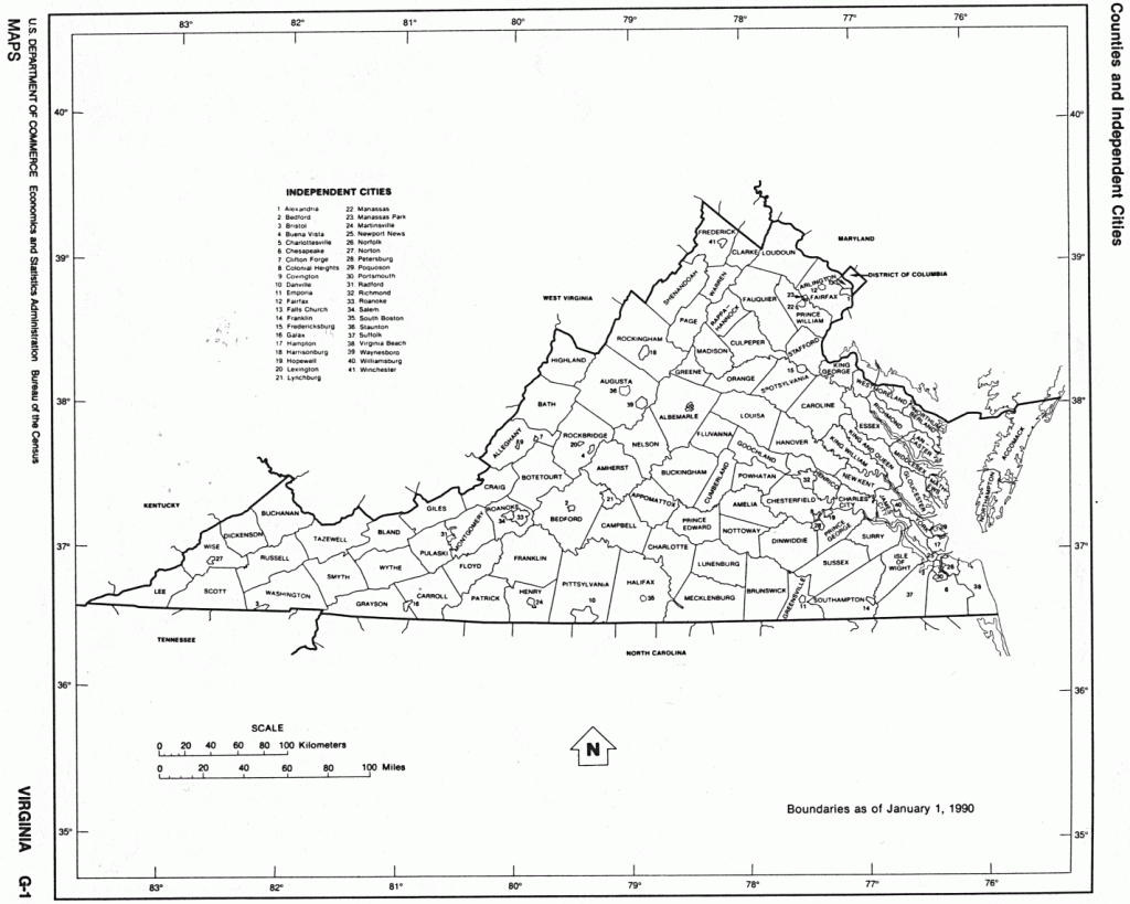 Virginia State Map With Counties Location And Outline Of Each County in Printable Map Of Virginia