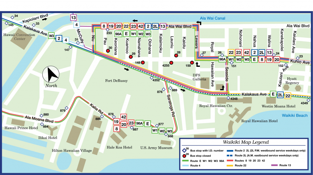 Waikiki Bus Route Map pertaining to Printable Map Of Waikiki