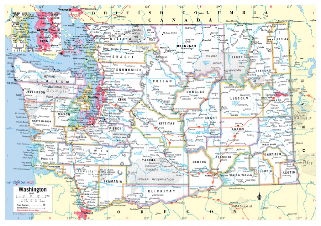 Washington State Wall Map Large Print Poster | Etsy with Printable Map Of Washington State