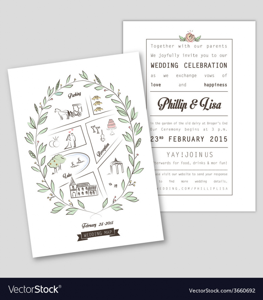 Wedding Invitation Template With Map Royalty Free Vector with regard to Free Printable Wedding Maps