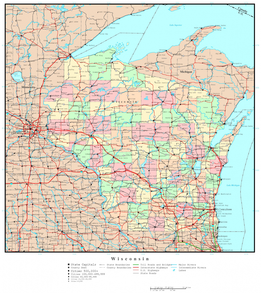 Wisconsin Political Map regarding Printable Map Of Wisconsin