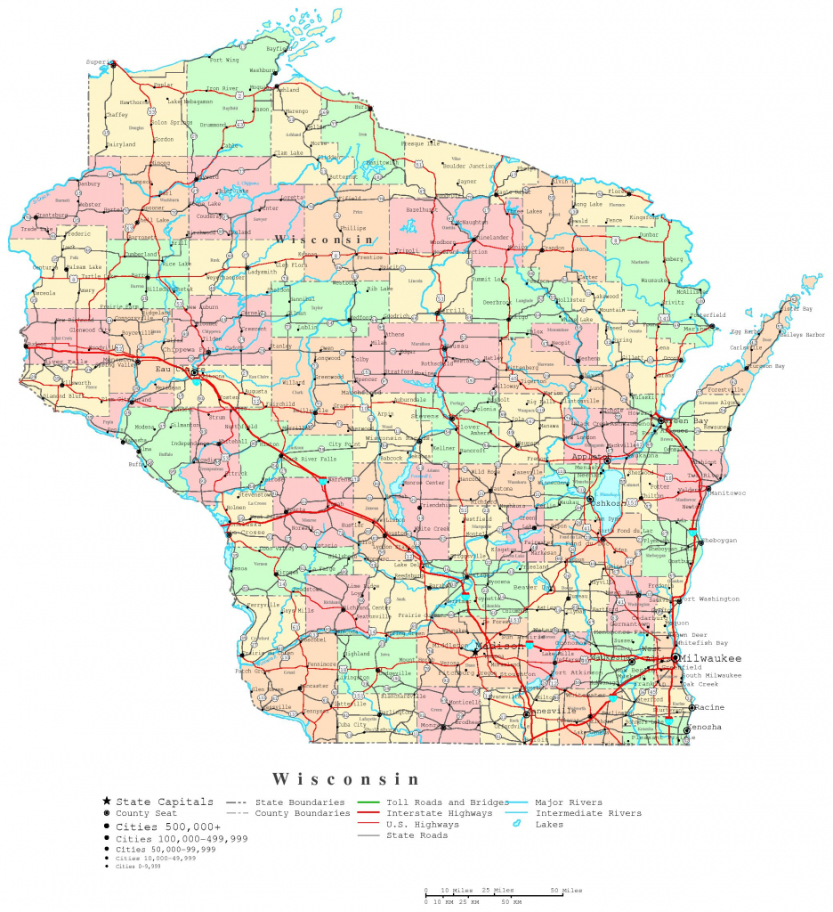 Wisconsin Printable Map pertaining to Printable Map Of Wisconsin Cities