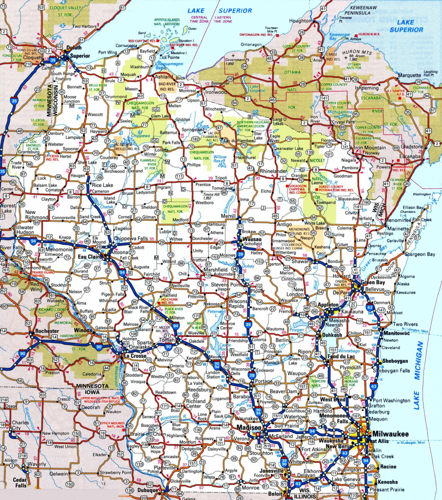 Wisconsin Road Map regarding Printable Map Of Wisconsin