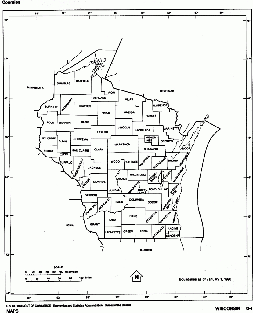 Wisconsin State Map With Counties Outline And Location Of Each intended for Map Of Wisconsin Counties Printable