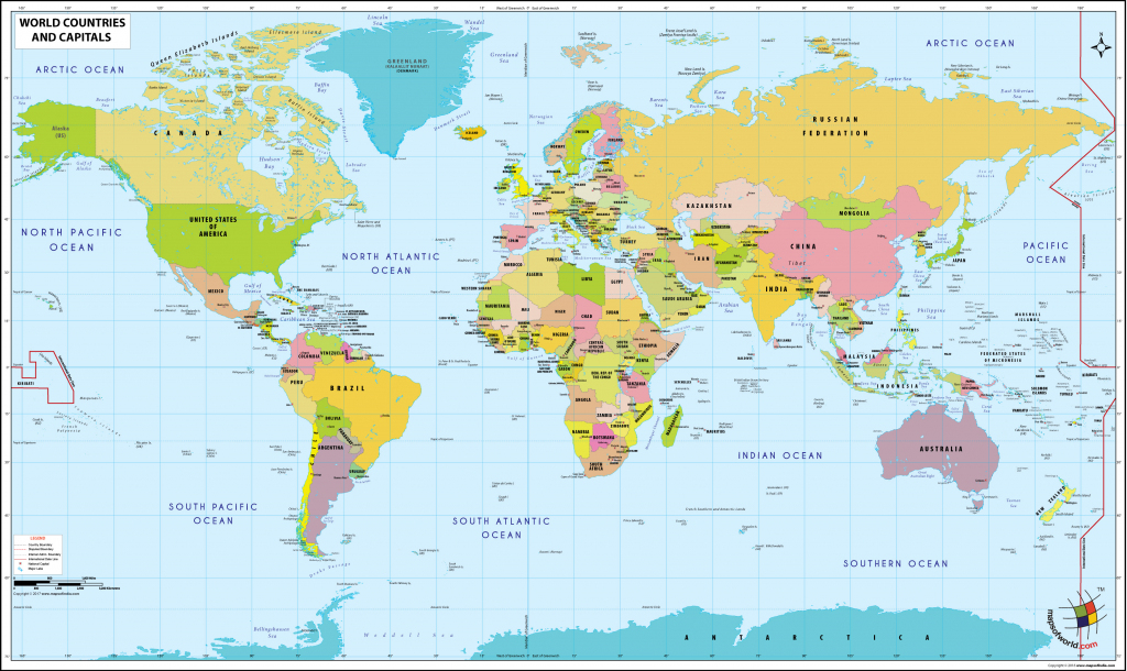World Map With Countries And Capitals in World Map With Capital Cities Printable