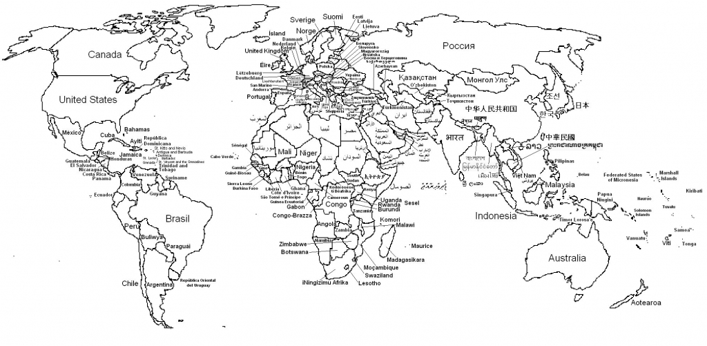 World Maps With Countries Black And White | World Map Vector with World Map Black White Printable