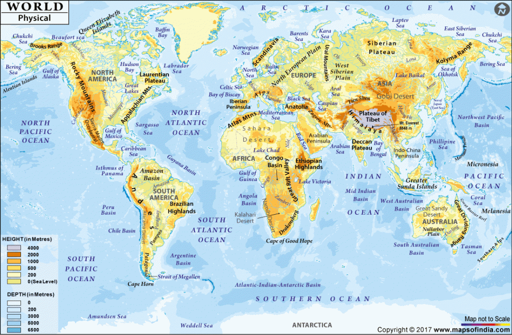World Physical Map, Physical Map Of World with regard to World Physical Map Printable