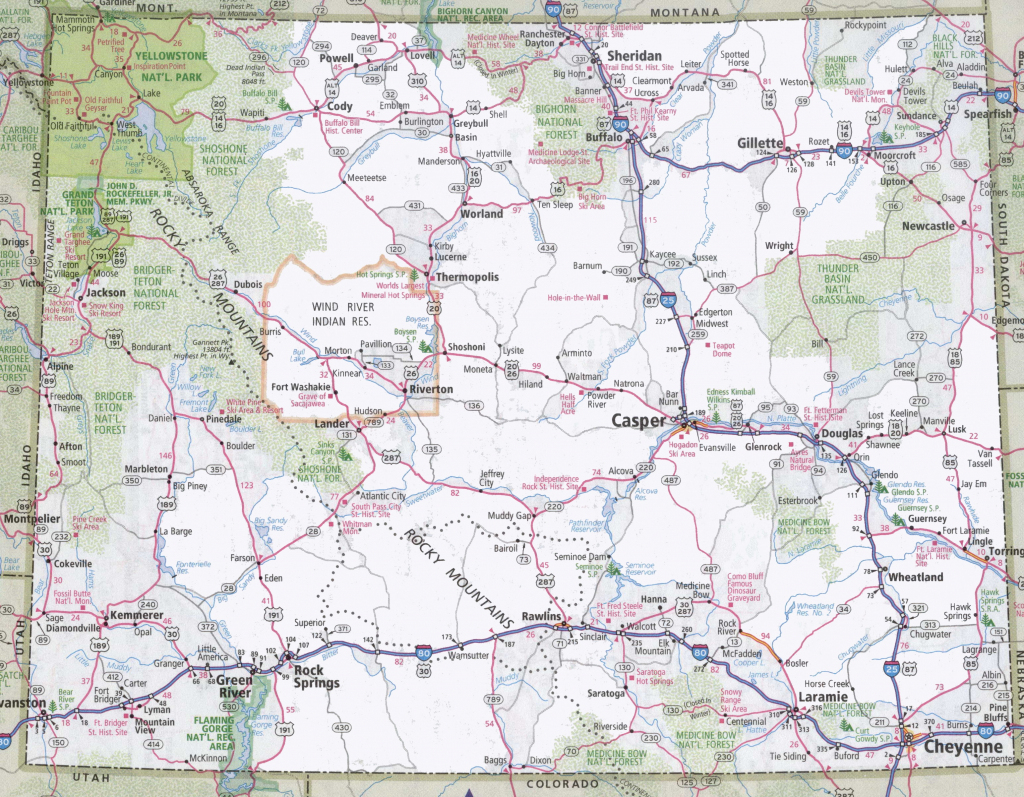Wyoming Road Map with Printable Map Of Wyoming